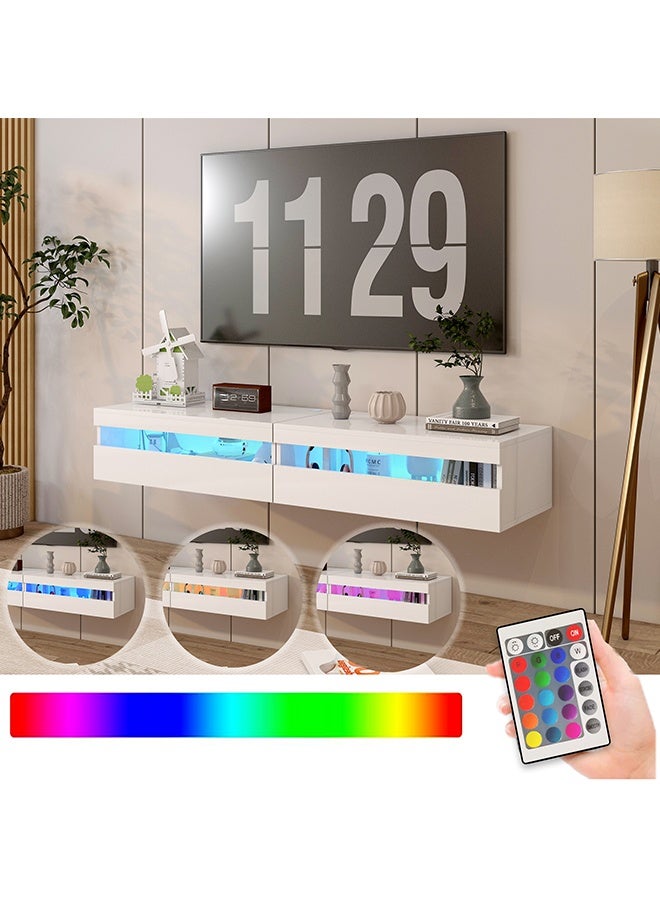 JCB CHIC Floating Modern Tv Table Multifunctional Tv Desk Stand With  Storage Shelves ,Wall Mounted TV Shelf with LED Light Socket Board,Entrainment Living Room Gaming Media Room 160 x 40 x 30 cm - Image 1